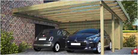 Anbaucarport Doppelcarport mit Geräteraum Bausätze aus Holz